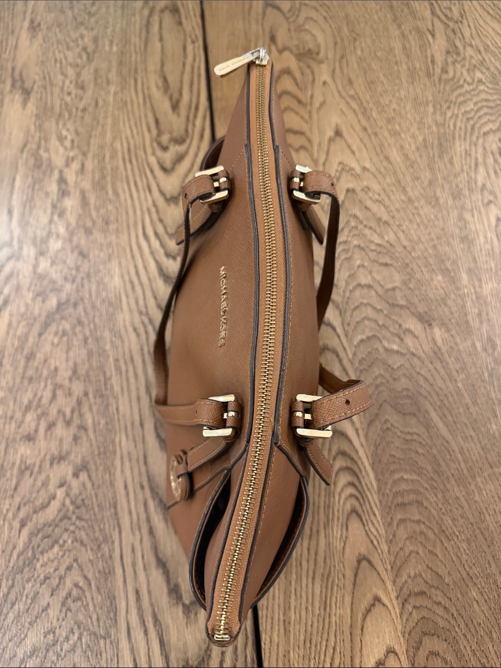 Michael Kors Cognac Saffiano Leather Tote with MK Charm - Picture 3 of 4